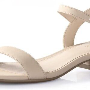 Women Nude Black White Sandals Low Heel 1 Inch Dressy Open Toe Ankle Strap